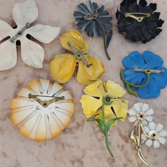 8 vintage enamel flower brooch pin lot RETRO MOD - Picture 10 of 10